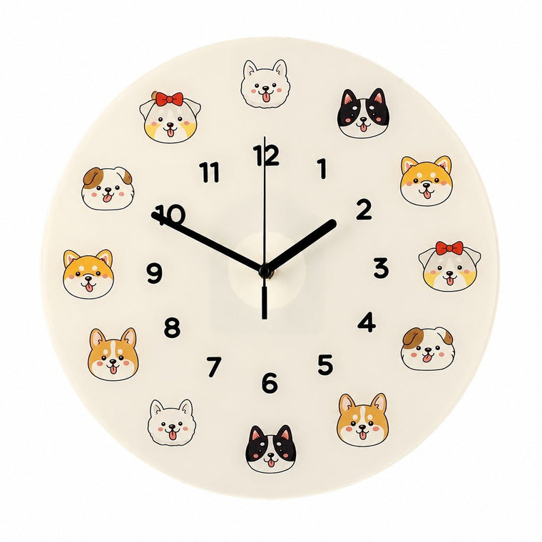 Cool Cat Cartoon Silent Quartz Wall Clock, Frameless, for Living Room Bedroom – Little Puppy / Small, 30 x 30 cm