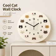 Cool Cat Cartoon Silent Quartz Wall Clock, Frameless, for Living Room Bedroom