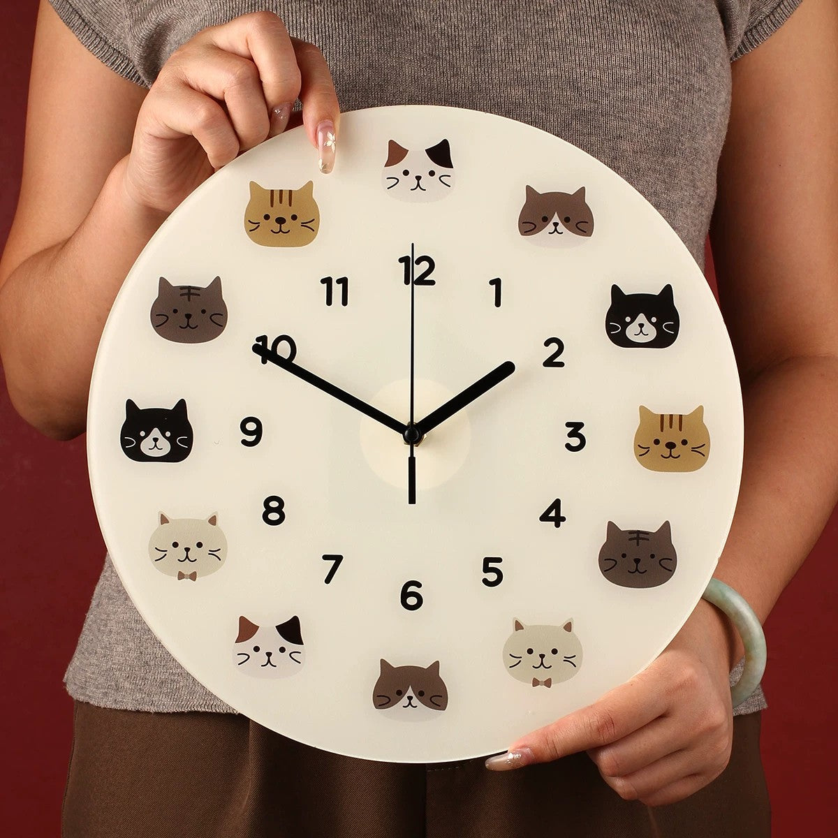 Cool Cat Cartoon Silent Quartz Wall Clock, Frameless, for Living Room Bedroom