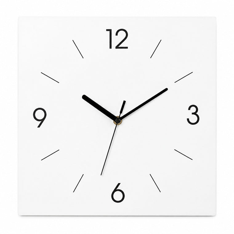 Round Dial Wall Clock, Acrylic Silent Quartz, Nordic Minimalist – Square White Dial without Markers / Large, 30 x 30 cm