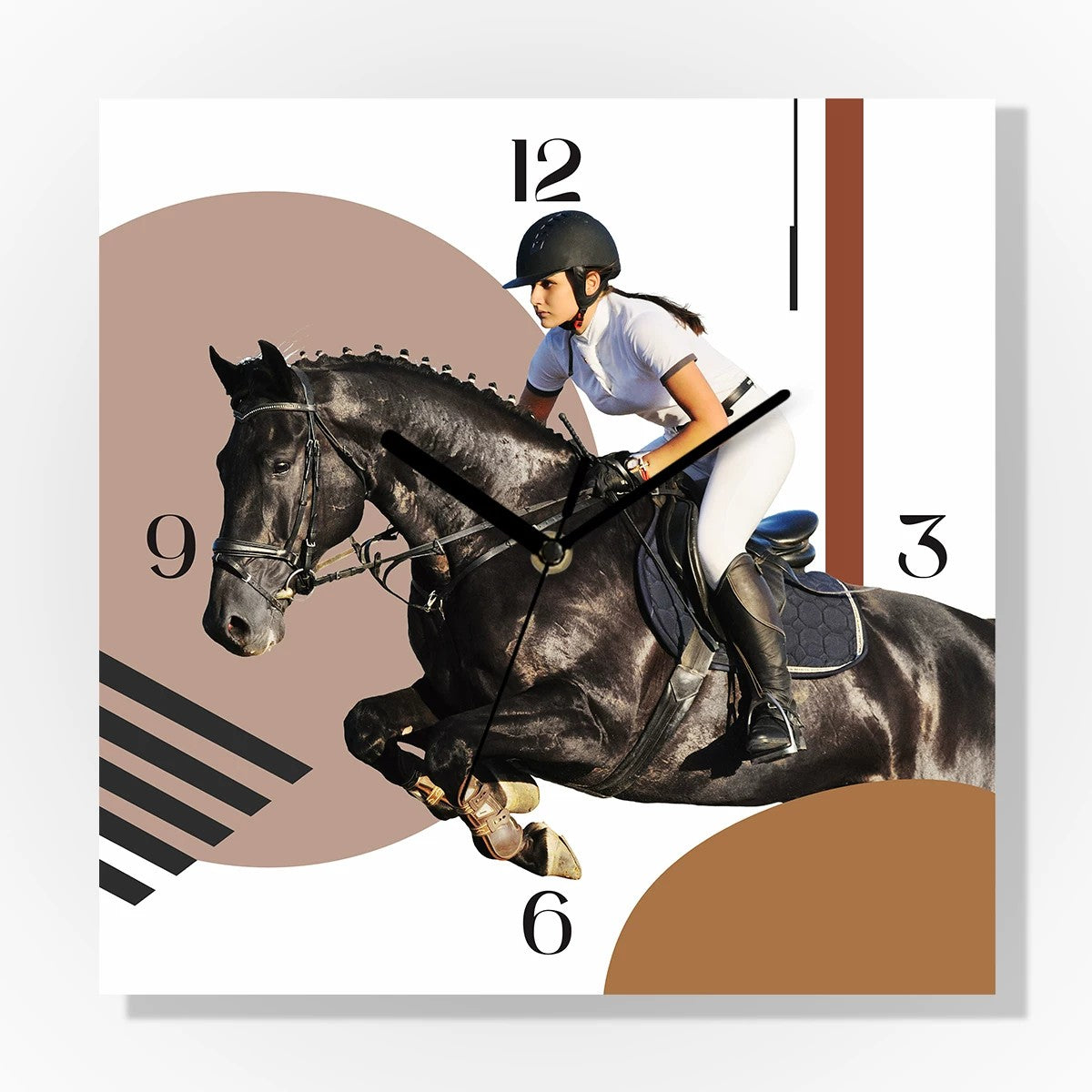 Crimson Wings in Motion Decorative Wall Clock, Frameless 3 mm Panel, Quiet Sweep – Equestrian Brown and White / 40 cm diameter