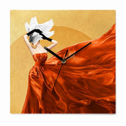 Crimson Wings in Motion Decorative Wall Clock, Frameless 3 mm Panel, Quiet Sweep – Golden Years / 40 cm diameter
