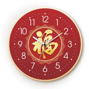 God of Wealth Quartz Wall Clock, Square, Chinese Style, Frameless, for Living Room – First Fortune Under Heaven Calligraphy / Round / 40 x 40 cm