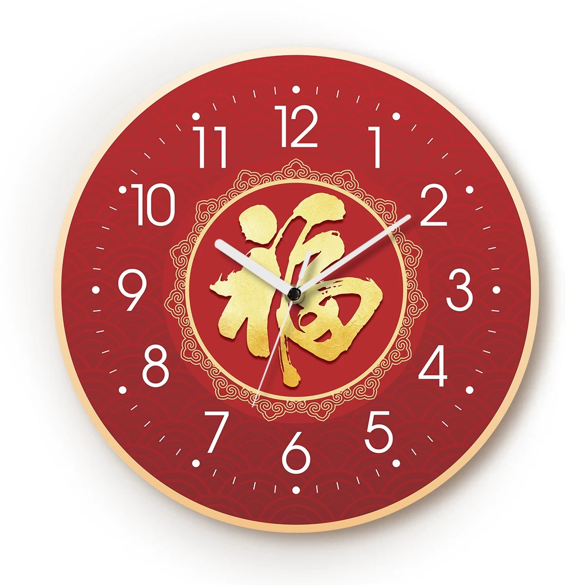 God of Wealth Quartz Wall Clock, Square, Chinese Style, Frameless, for Living Room – First Fortune Under Heaven Calligraphy / Round / 40 x 40 cm