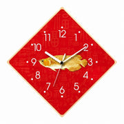 God of Wealth Quartz Wall Clock, Square, Chinese Style, Frameless, for Living Room – Golden Arowana / Square / 40 x 40 cm