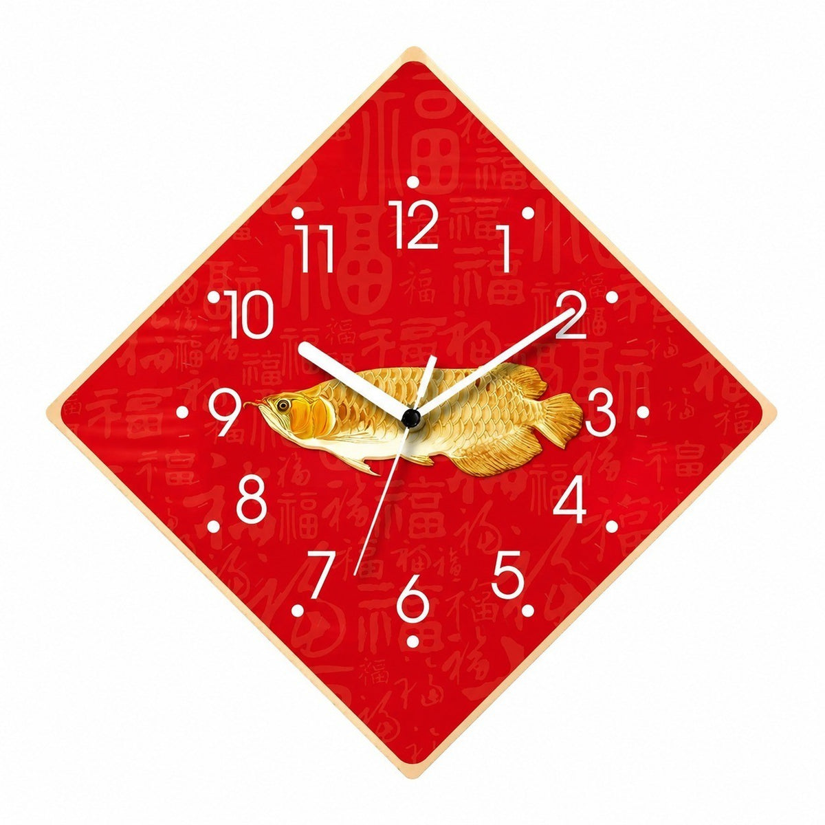 God of Wealth Quartz Wall Clock, Square, Chinese Style, Frameless, for Living Room – Golden Arowana / Square / 40 x 40 cm