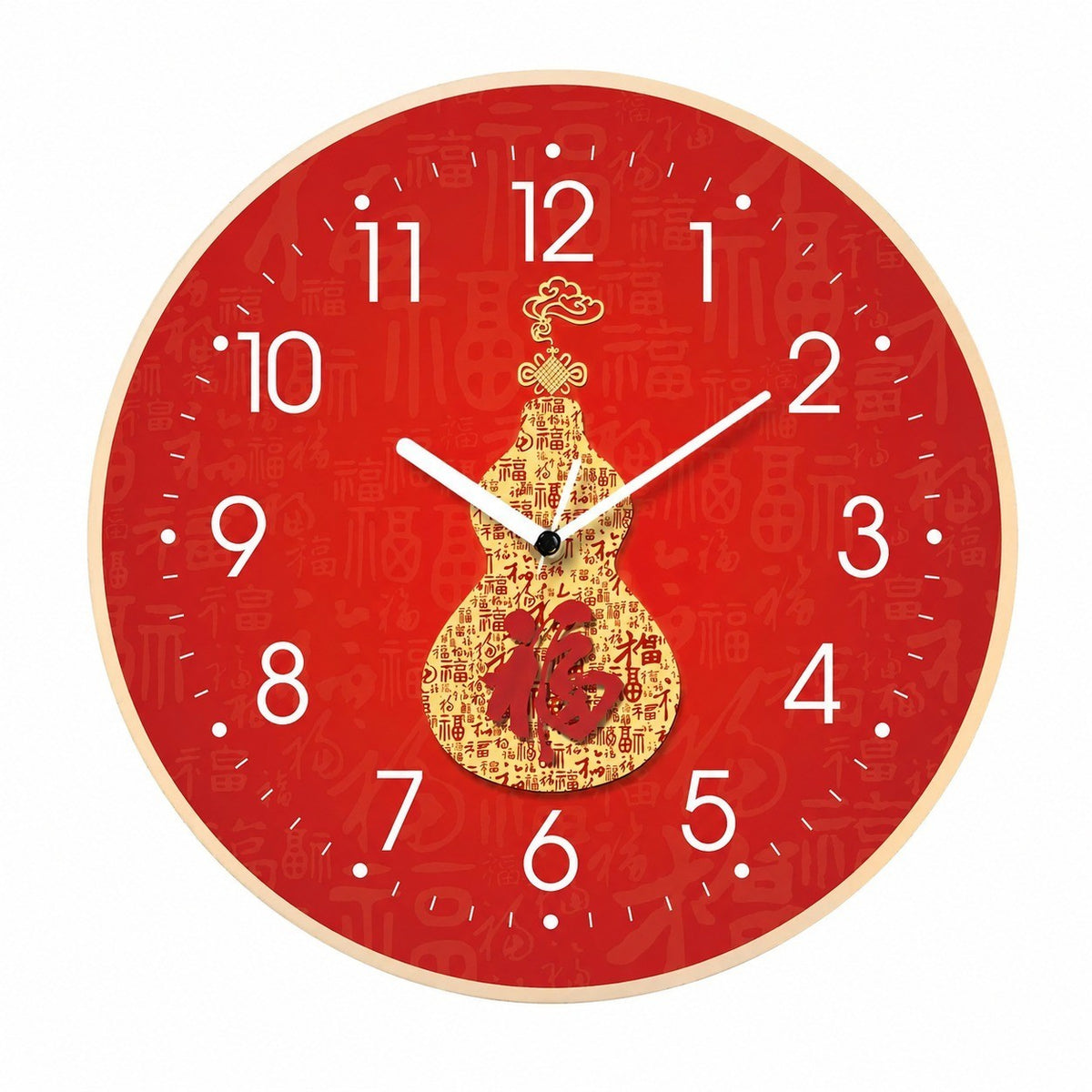God of Wealth Quartz Wall Clock, Square, Chinese Style, Frameless, for Living Room – Calabash / Round / 30 x 30 cm