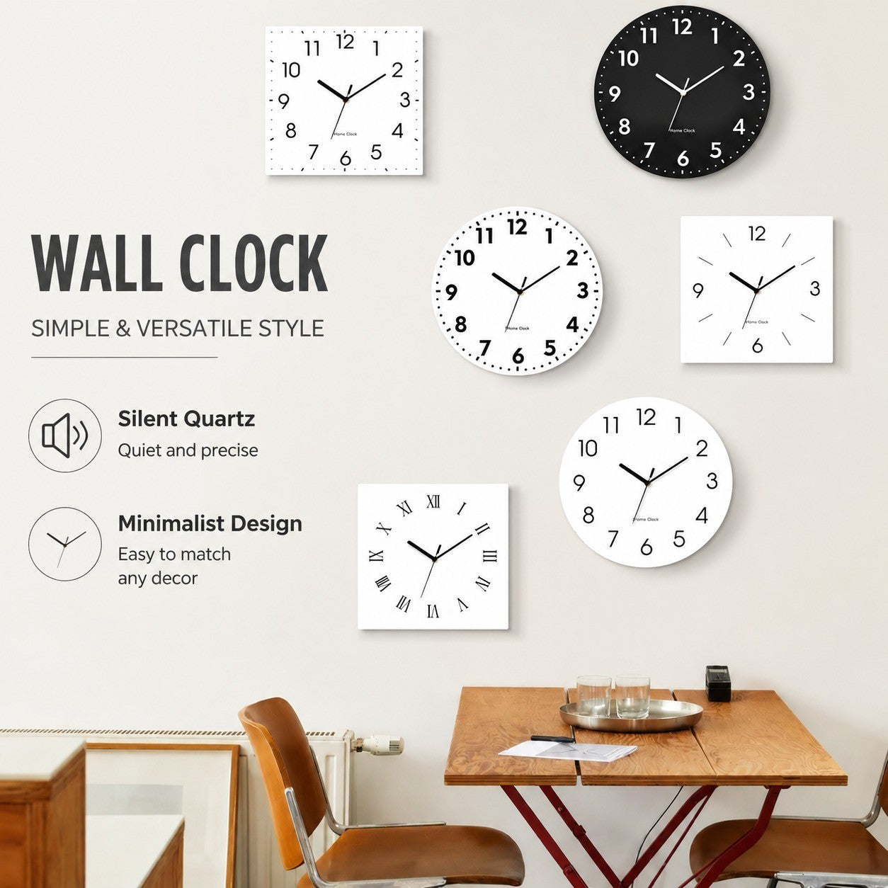 Round Dial Wall Clock, Acrylic Silent Quartz, Nordic Minimalist