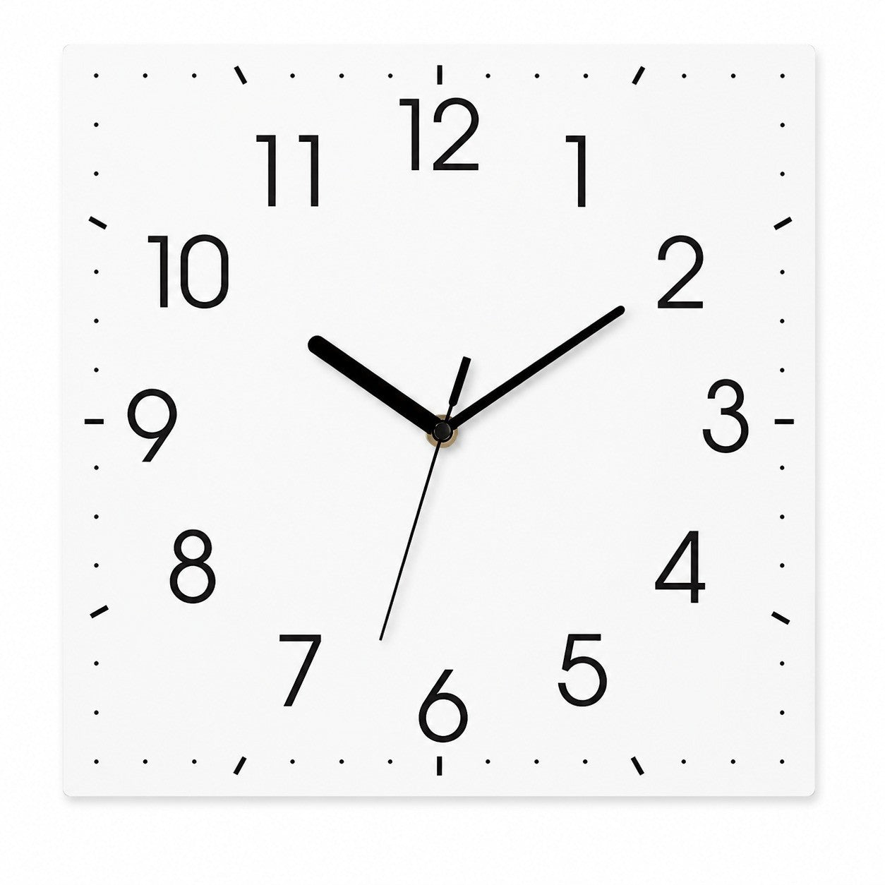 Round Dial Wall Clock, Acrylic Silent Quartz, Nordic Minimalist – Square White Dial with Markers / Large, 30 x 30 cm