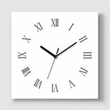 Round Dial Wall Clock, Acrylic Silent Quartz, Nordic Minimalist – Square White Dial with Roman Numerals / Extra Large, 40 x 40 cm