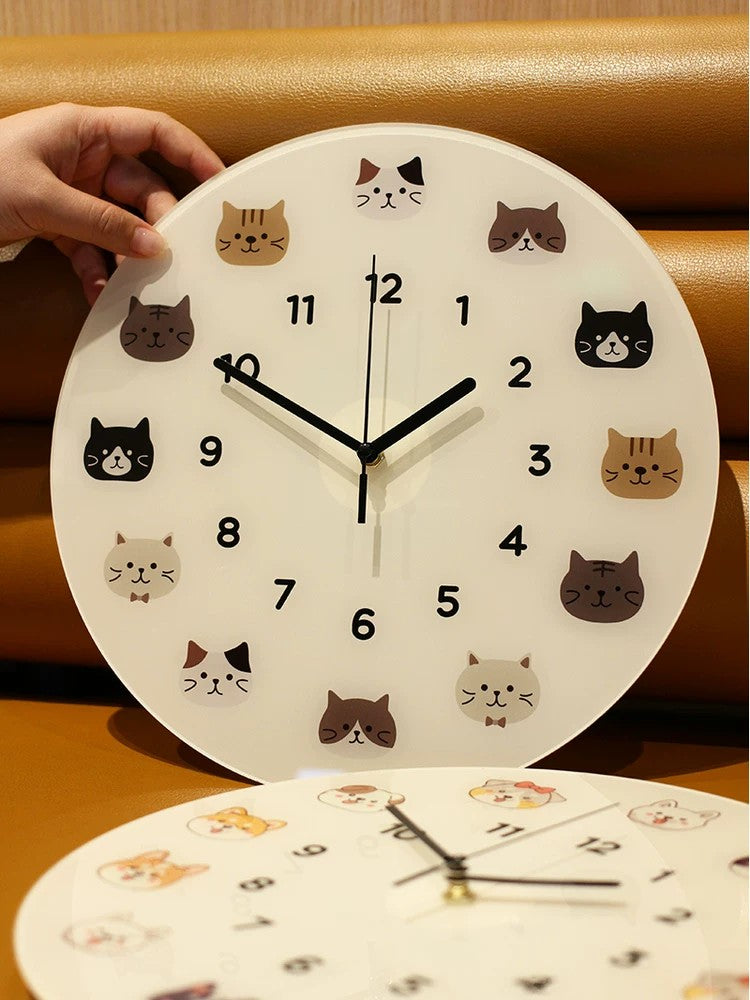 Cool Cat Cartoon Silent Quartz Wall Clock, Frameless, for Living Room Bedroom