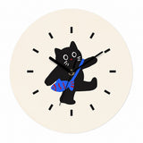 Street-Style Cat and Dog Wall Clock, Frameless 3 mm Acrylic, Cartoon Art, Living Room – Ambling Black Cat / 30 x 30 cm