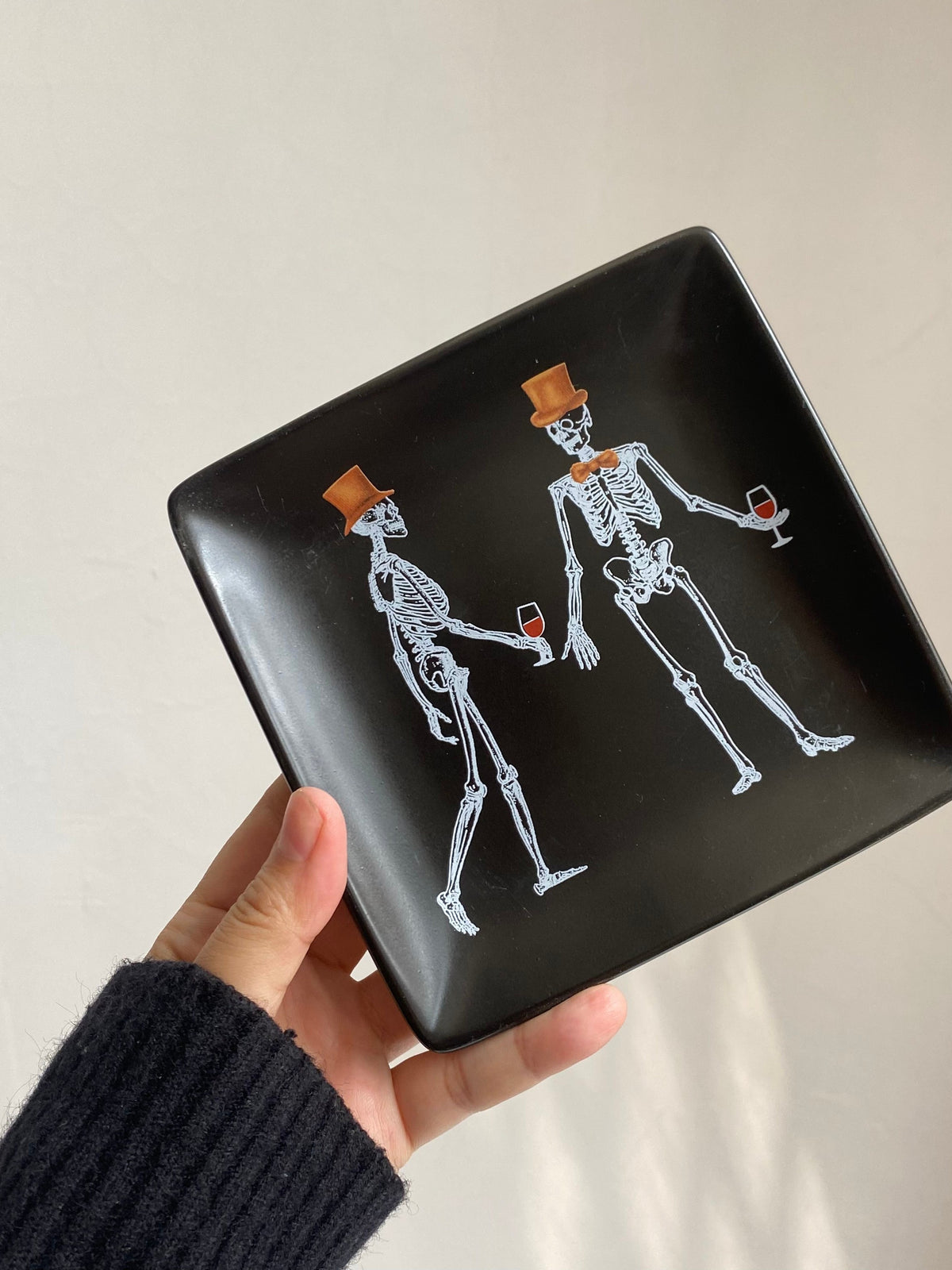Skeleton Square Black Small Dish, Ceramic Plate - detail 3