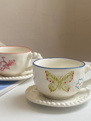 Beaded Bird Red Cup and Saucer Set, 160 ml, 1 Cup 1 Saucer - detail 2