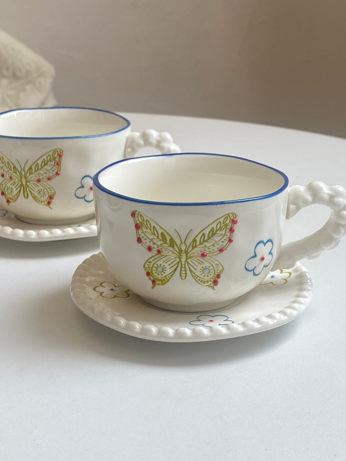Beaded Bird Red Cup and Saucer Set, 160 ml, 1 Cup 1 Saucer - detail 3