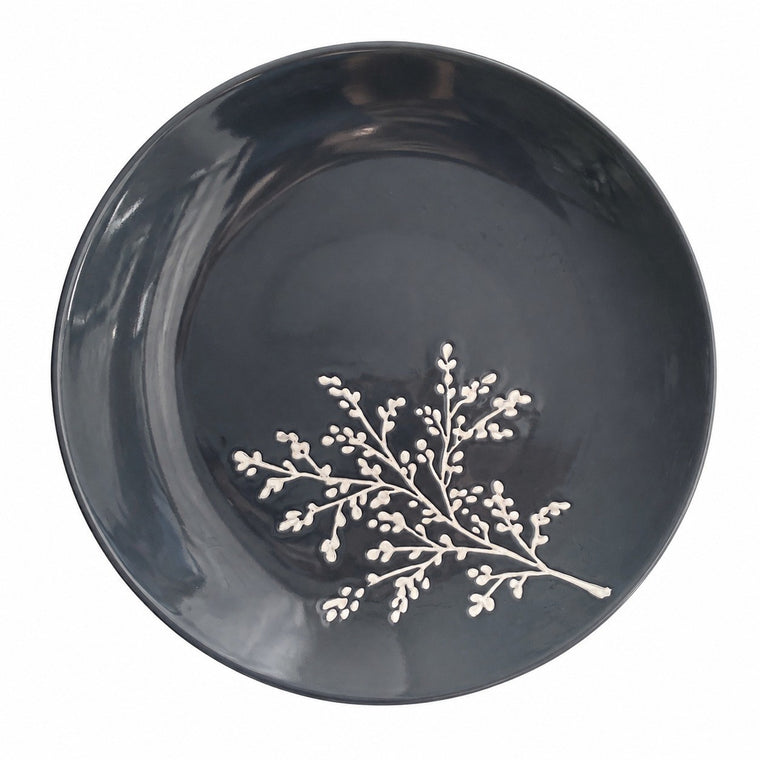 Large Floral Plate, Gray Blue and White, 11.5 Inch, 29.5 x 4 cm - product view 1
