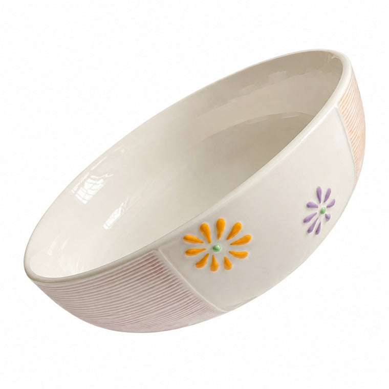 Tricolor Ceramic Bowl, Underglaze Decoration, Relief Detailing - product view 1