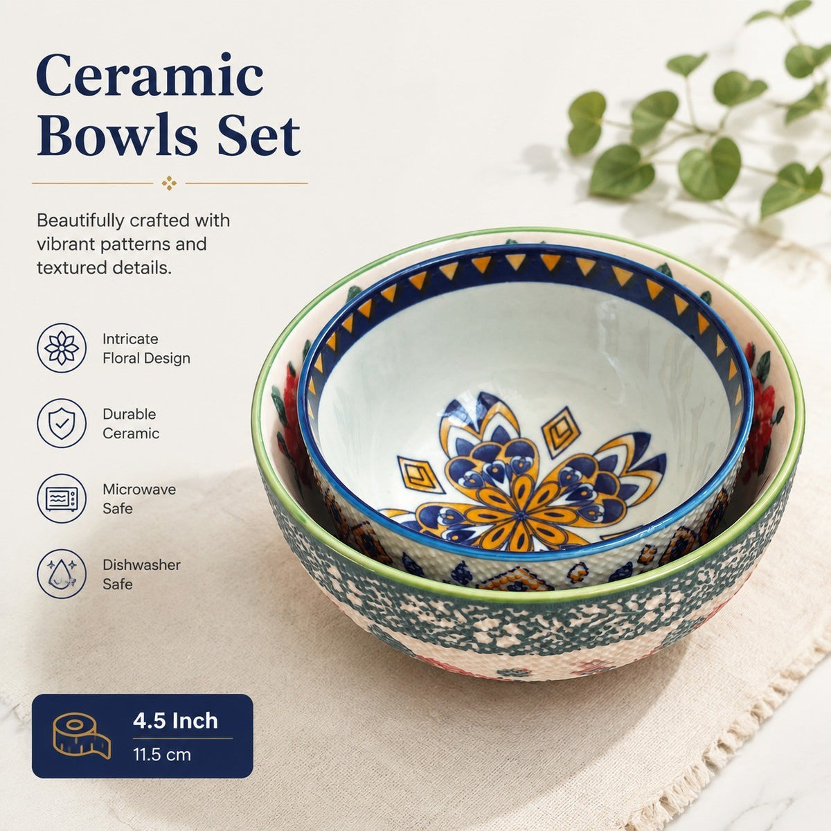 5.5 Inch, Underglaze Decoration Ceramic Bowl - detail 3