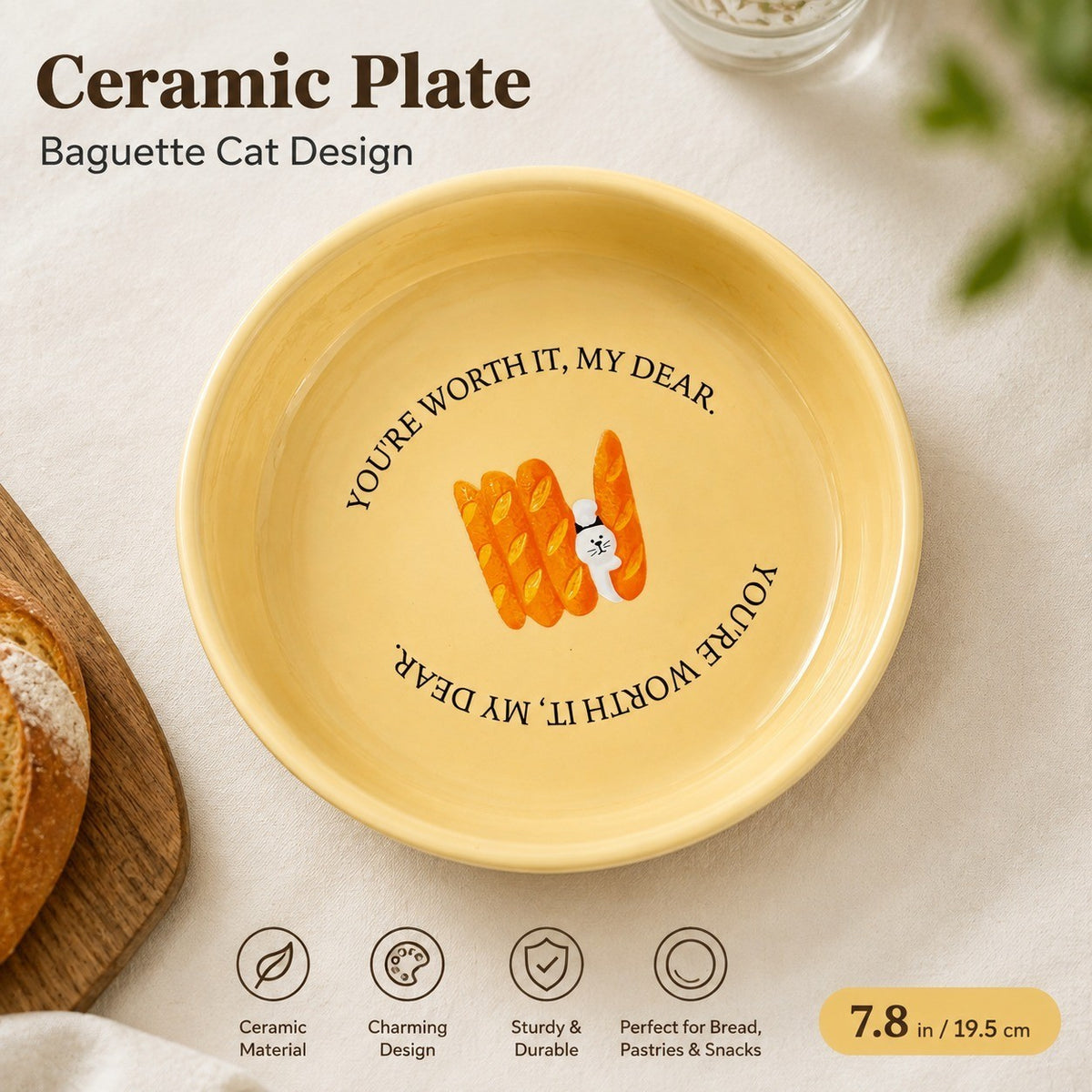 Ceramic Oval Platter 10 Inch, Toast Cat Design, Serving Dish for Kitchen & Dining - detail 1