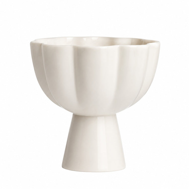 Scalloped Footed Small White Fruit Bowl, Ceramic Serving Dish - product view 1