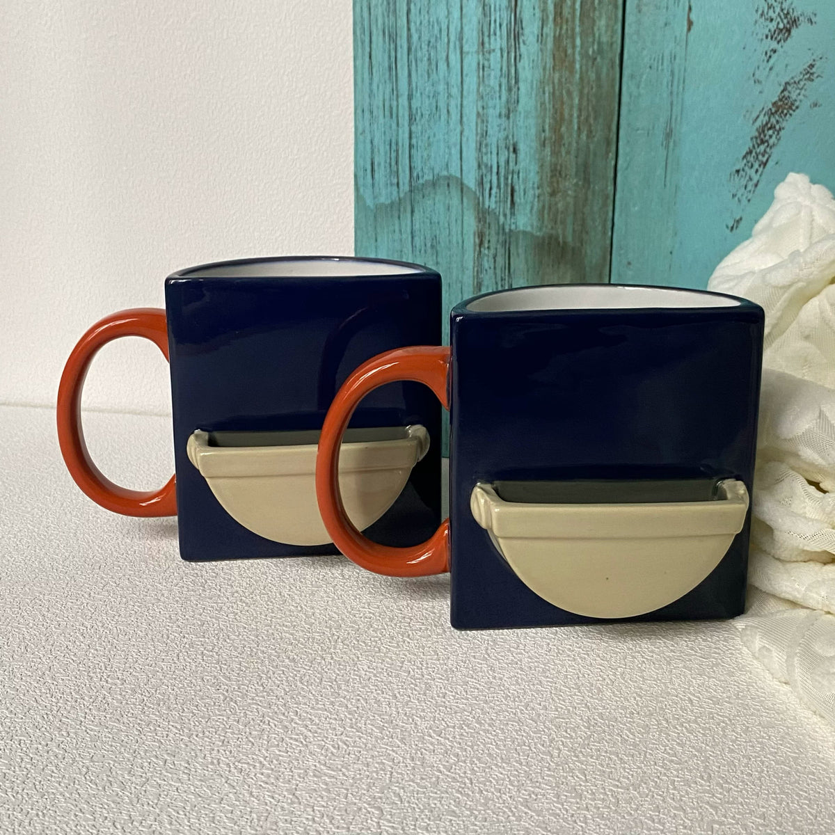 270 ml Ceramic Cup, Blue Pocket Design, Coffee Tea Mug - detail 1