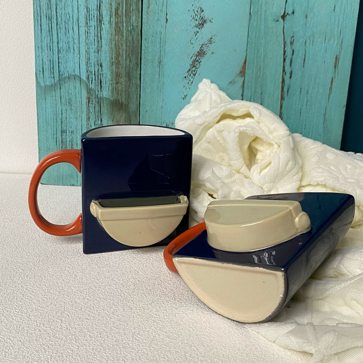 270 ml Ceramic Cup, Blue Pocket Design, Coffee Tea Mug - detail 3