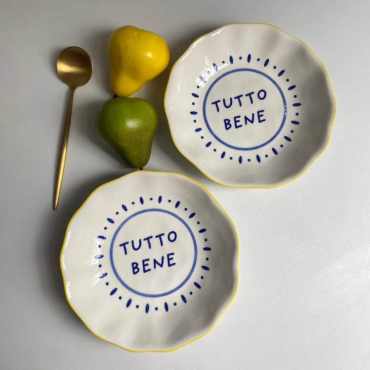 Deep Plate, Letter Yellow Rim, 21.2 x 4 cm, Underglaze Decoration - detail 1