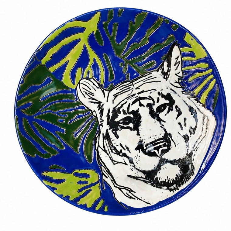 Ceramic Plate 20 x 3 cm, White Tiger Design, Decorative Dinnerware - product view 1