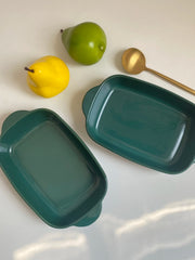 Two-Handled Solid Green Baking Dish, 24 x 14 x 4.3 cm, Ceramic Oven Pan - detail 2