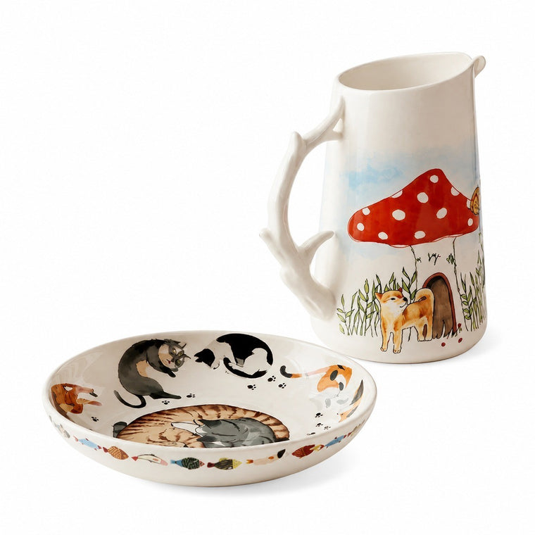Cartoon Underglaze Pottery Water Pitcher, Mushroom Design, Ceramic Tableware - product view 2