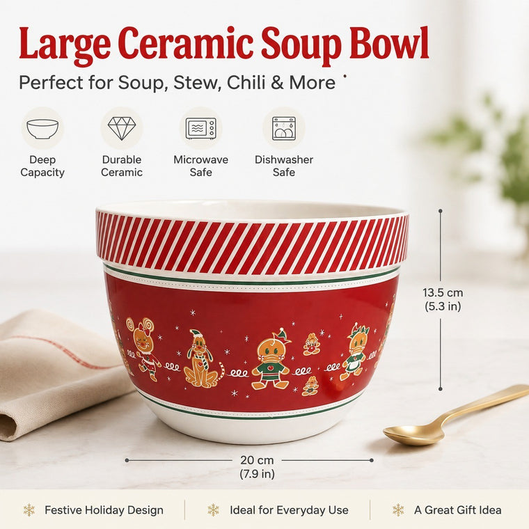 Large Ceramic Soup Bowl, Red, 20 x 13.5 cm, Deep Bowl for Soup - detail 1