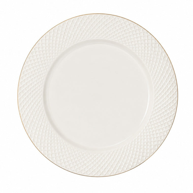 10 Inch Ceramic Plate, Gold Rim Diamond Embossed, Elegant Dinnerware - product view 1