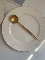 10 Inch Ceramic Plate, Gold Rim Diamond Embossed, Elegant Dinnerware - detail 2
