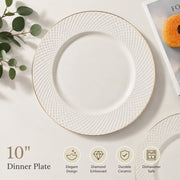 10 Inch Ceramic Plate, Gold Rim Diamond Embossed, Elegant Dinnerware - detail 1