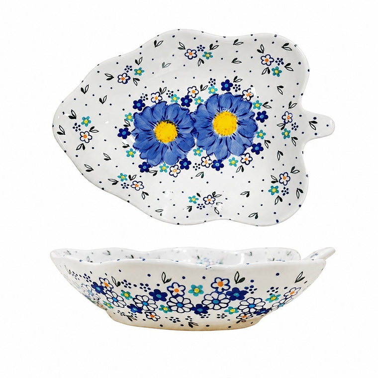 Underglaze Porcelain Leaf-Shaped Small Deep Dish - product view 1