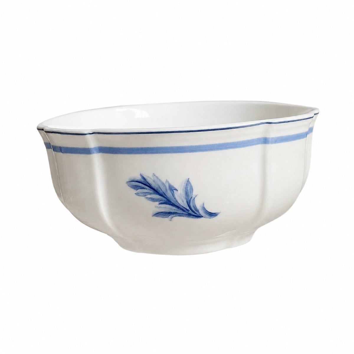 8 Inch Ceramic Plate, Blue and White Feather Design, Dinnerware - product view 2