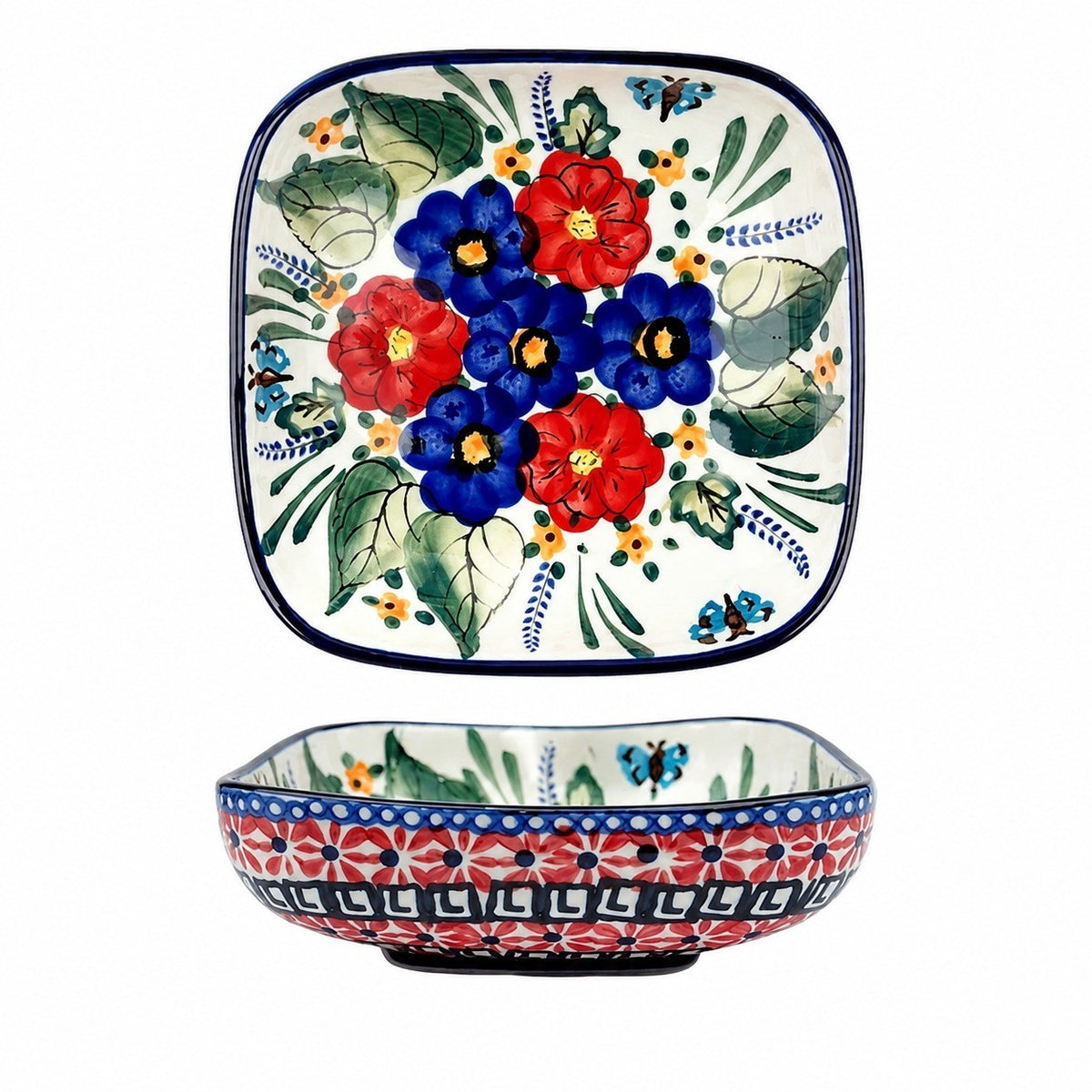 Underglaze Porcelain Square Deep Dish, Hand-Painted - product view 1