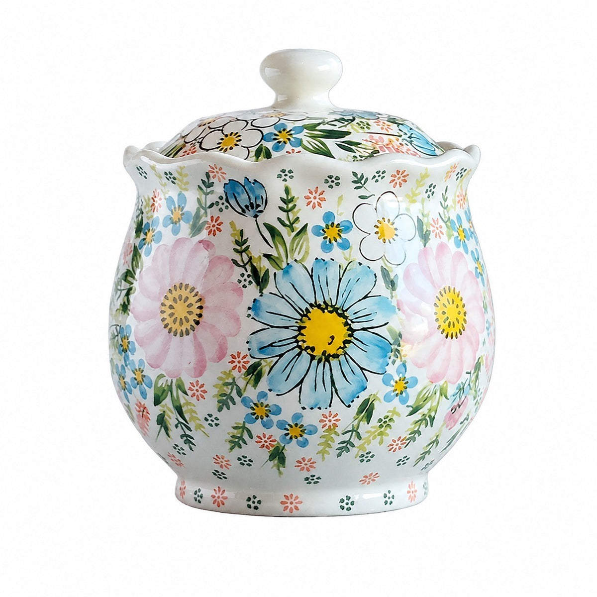 Ceramic Lidded Storage Jar, Small 1000ml, Hand-Painted - product view 2