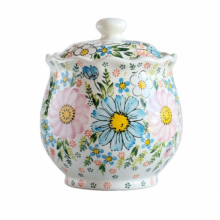 Ceramic Lidded Storage Jar, Small 1000ml, Hand-Painted - product view 2