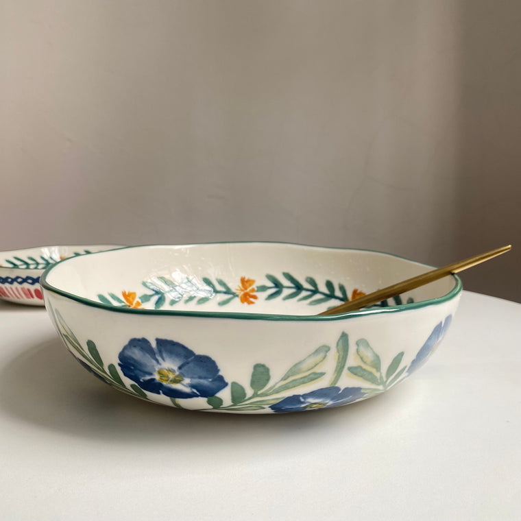 Large Ceramic Soup Bowl 10.5 Inch, Oil-Painting Chrysanthemum, Underglaze Decorative - detail 1