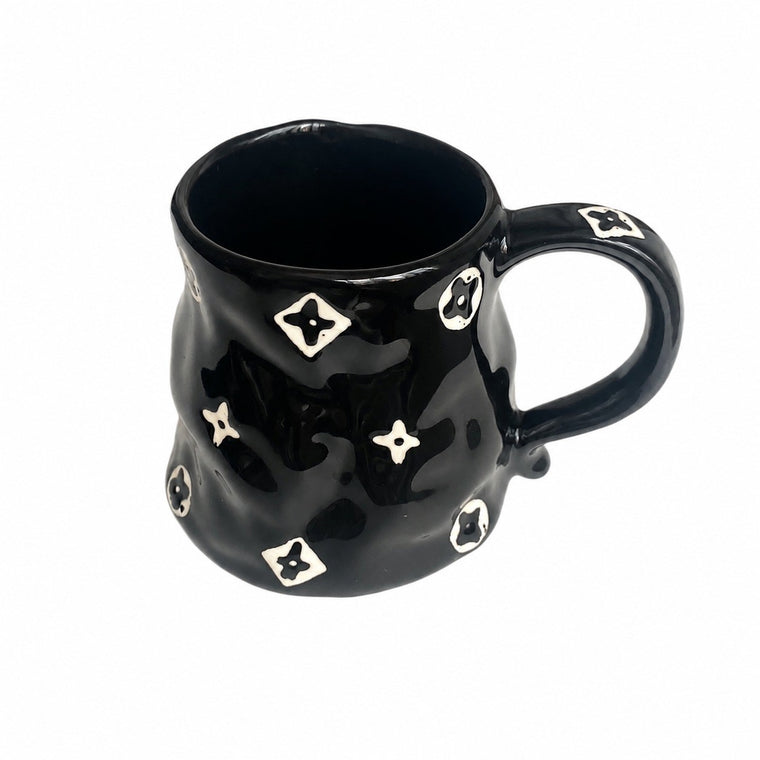 Black Monogram Ceramic Cup, 350 ml, Drinkware - product view 2