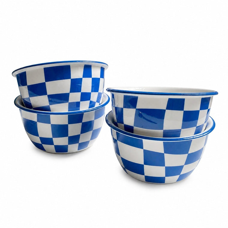 Ceramic Bowl, Blue and White Check, 11.8 cm - product view 1