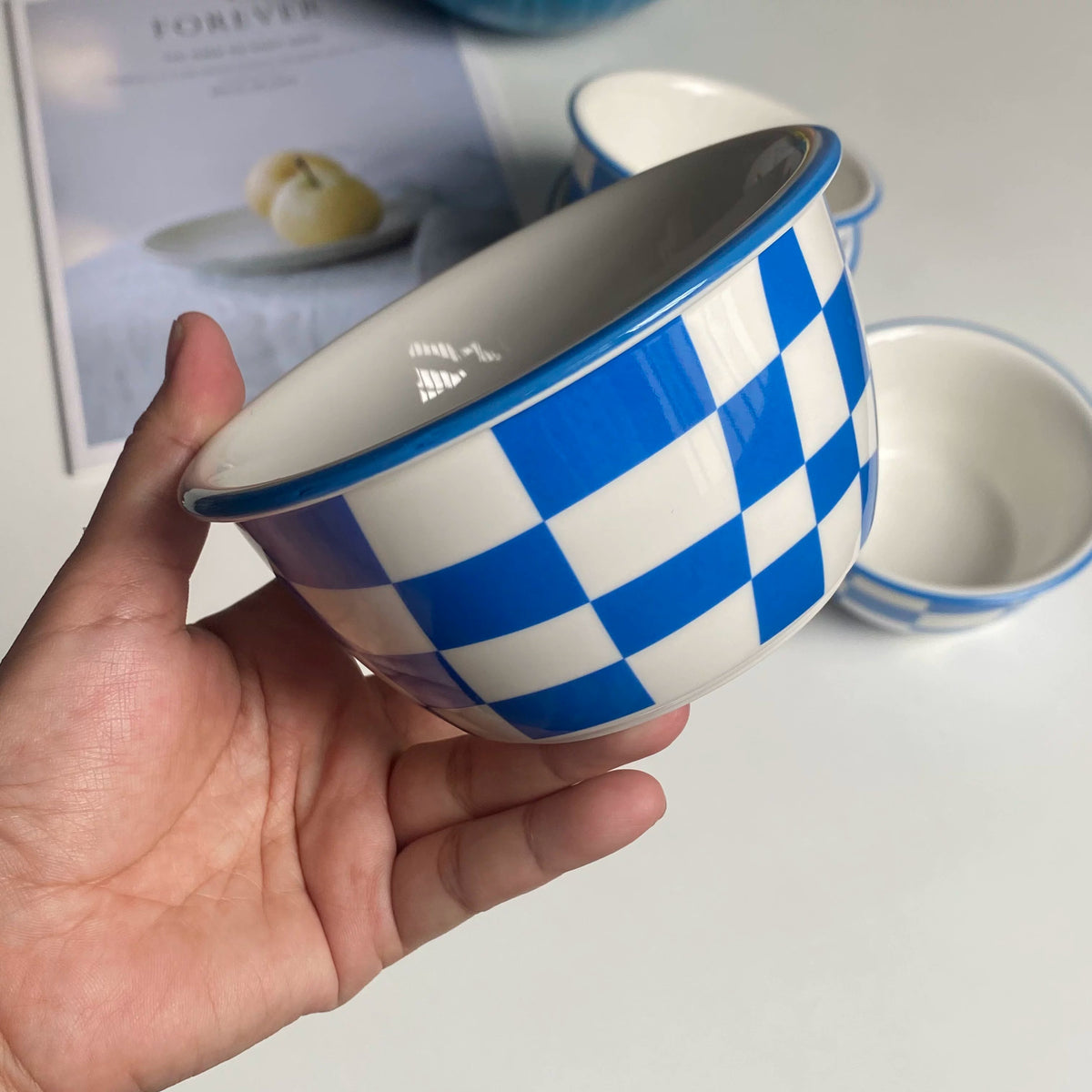Ceramic Bowl, Blue and White Check, 11.8 cm - detail 1