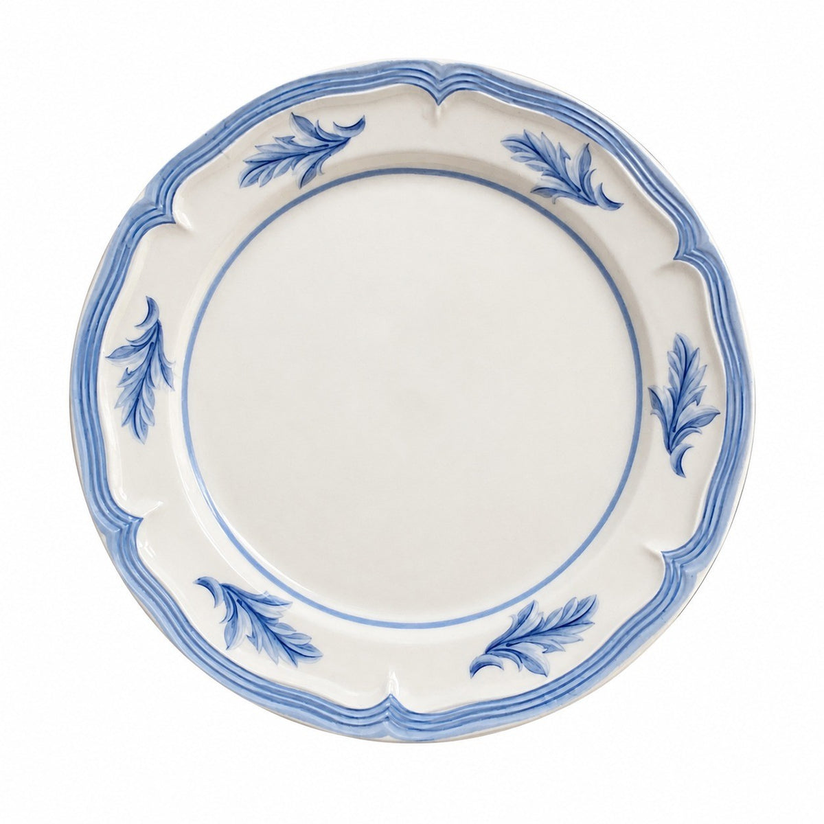 8 Inch Ceramic Plate, Blue and White Feather Design, Dinnerware - product view 3