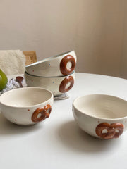 Ceramic Bowl with Blue Rim and Beaded Relief, 6 Inch - detail 1
