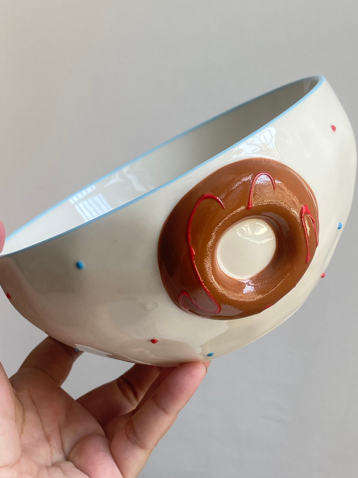 Ceramic Bowl with Blue Rim and Beaded Relief, 6 Inch - detail 3