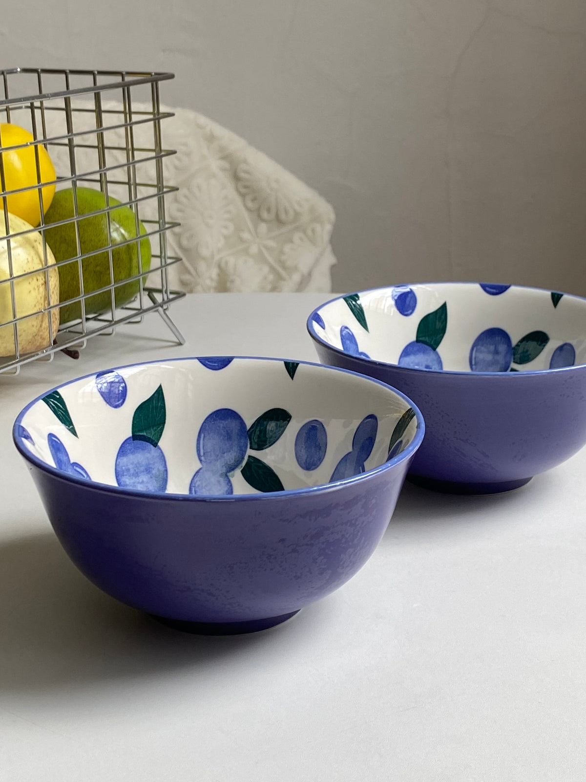 Blueberry Ceramic Bowl, Underglaze Decorated - detail 2