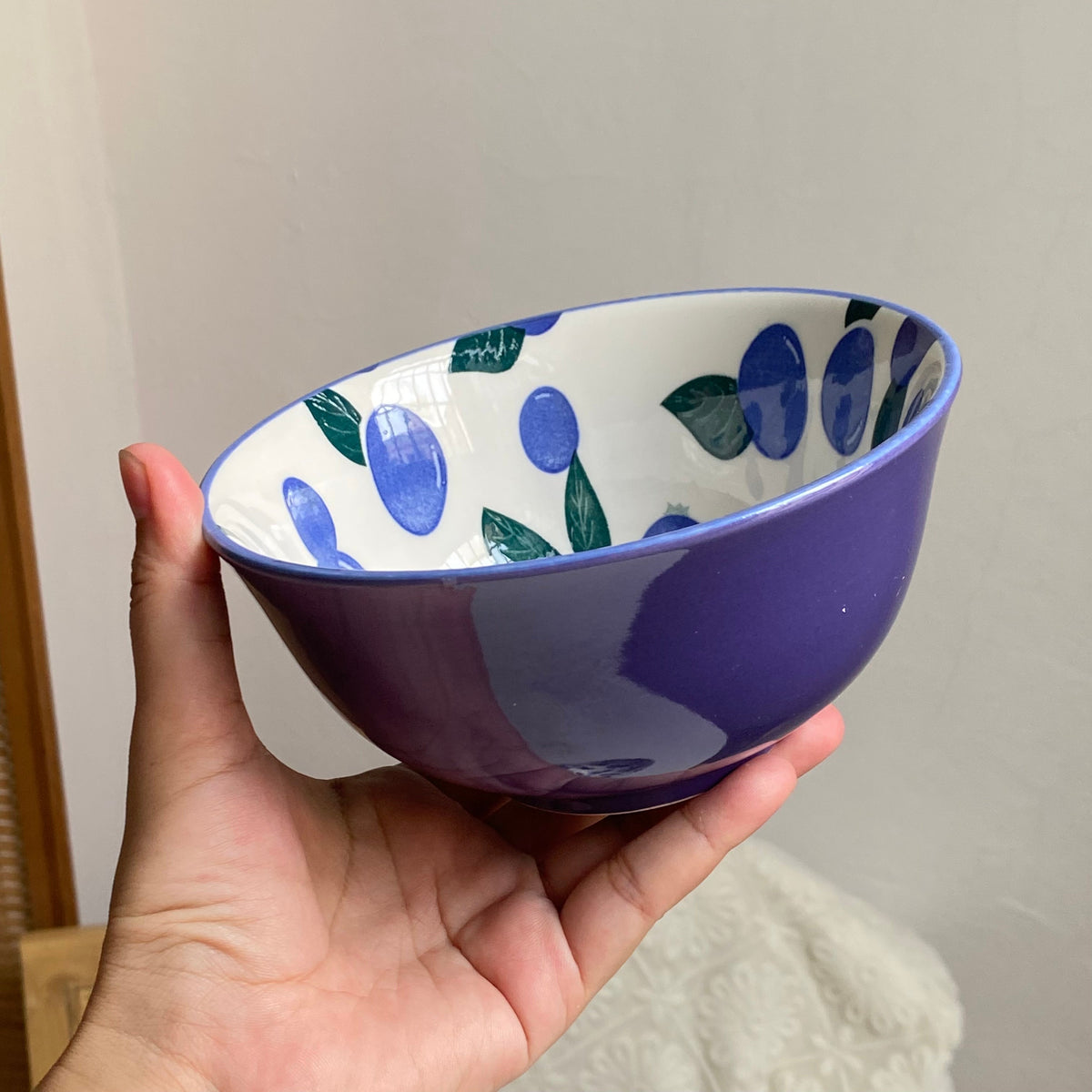 Blueberry Ceramic Bowl, Underglaze Decorated - detail 1