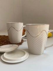 Ceramic Cup, Diamond Relief Gold Detail, 380 ml - detail 2
