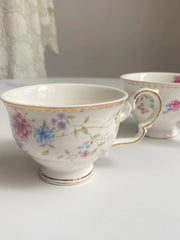 Ceramic Cup Red Blue Floral Vine 250 ml, Gold Painted Detailing - detail 2